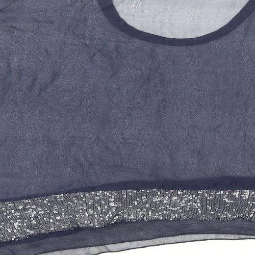 Preworn Womens Blue Polyester Cropped Blouse Size L Scoop Neck