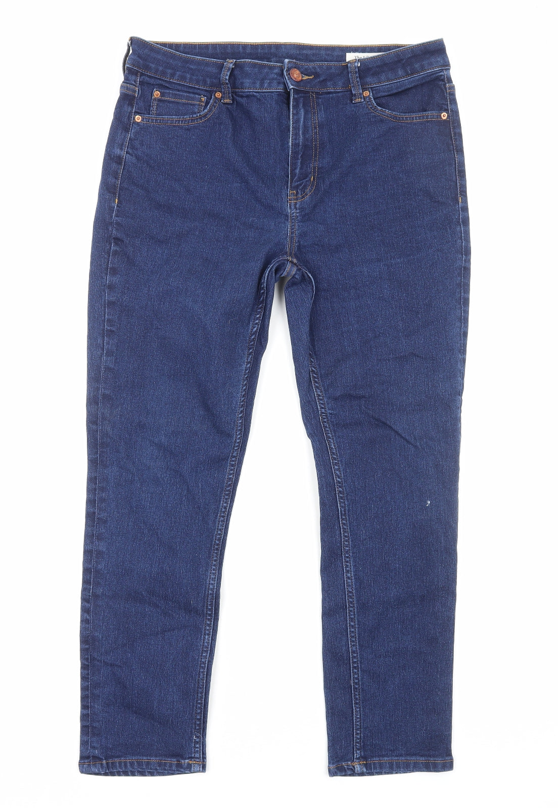 Marks and Spencer Womens Blue Herringbone Cotton Skinny Jeans Size 16 Regular Zip