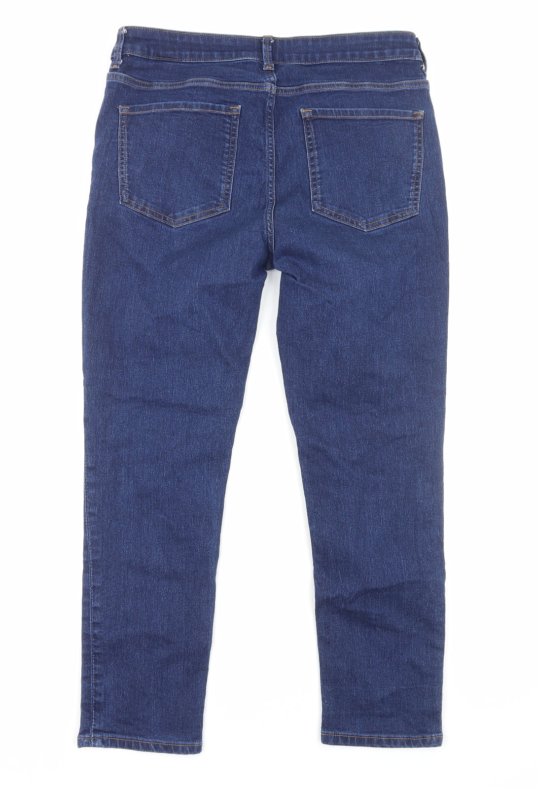 Marks and Spencer Womens Blue Herringbone Cotton Skinny Jeans Size 16 Regular Zip