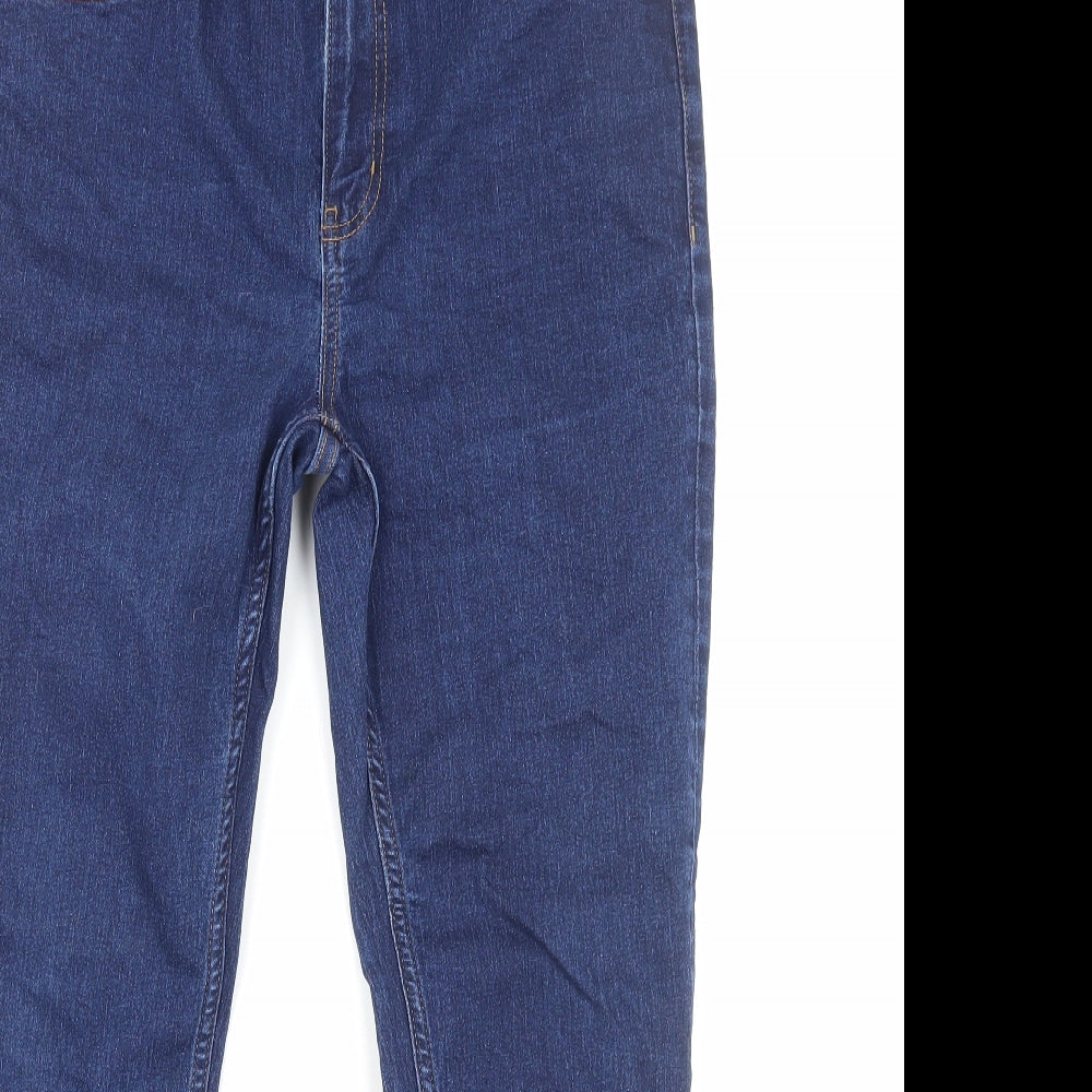 Marks and Spencer Womens Blue Herringbone Cotton Skinny Jeans Size 16 Regular Zip