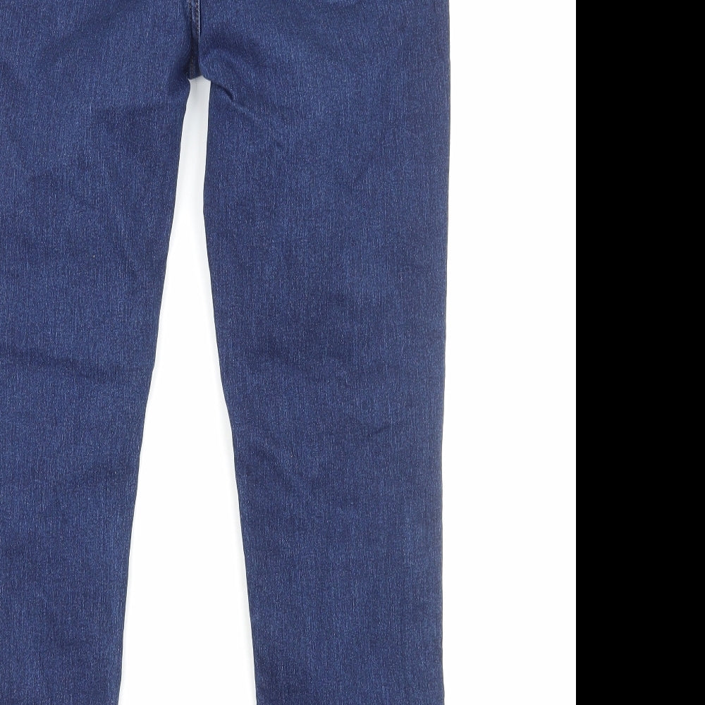 Marks and Spencer Womens Blue Herringbone Cotton Skinny Jeans Size 16 Regular Zip