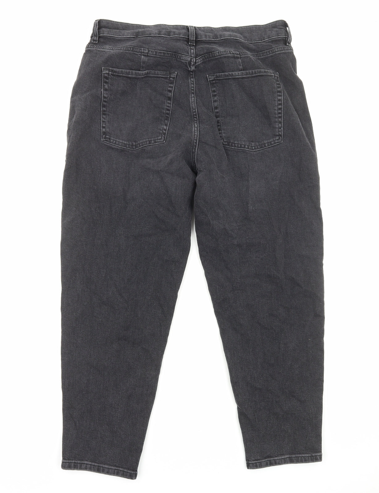 Marks and Spencer Womens Black Herringbone Cotton Straight Jeans Size 16 Regular Zip - Side Stripe