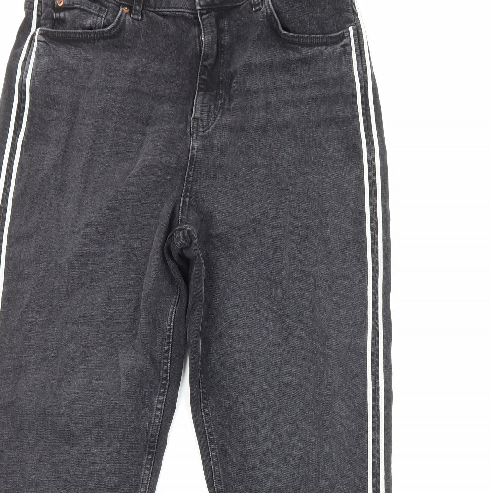 Marks and Spencer Womens Black Herringbone Cotton Straight Jeans Size 16 Regular Zip - Side Stripe