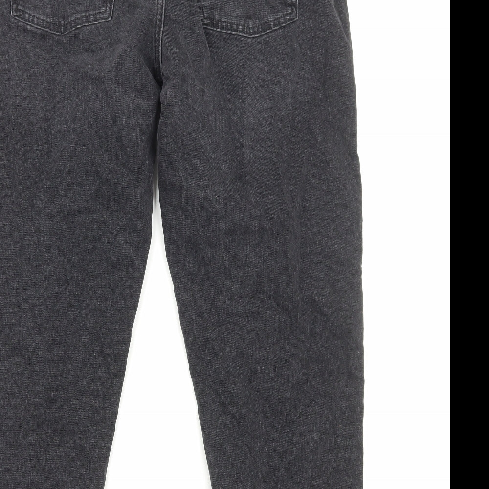 Marks and Spencer Womens Black Herringbone Cotton Straight Jeans Size 16 Regular Zip - Side Stripe