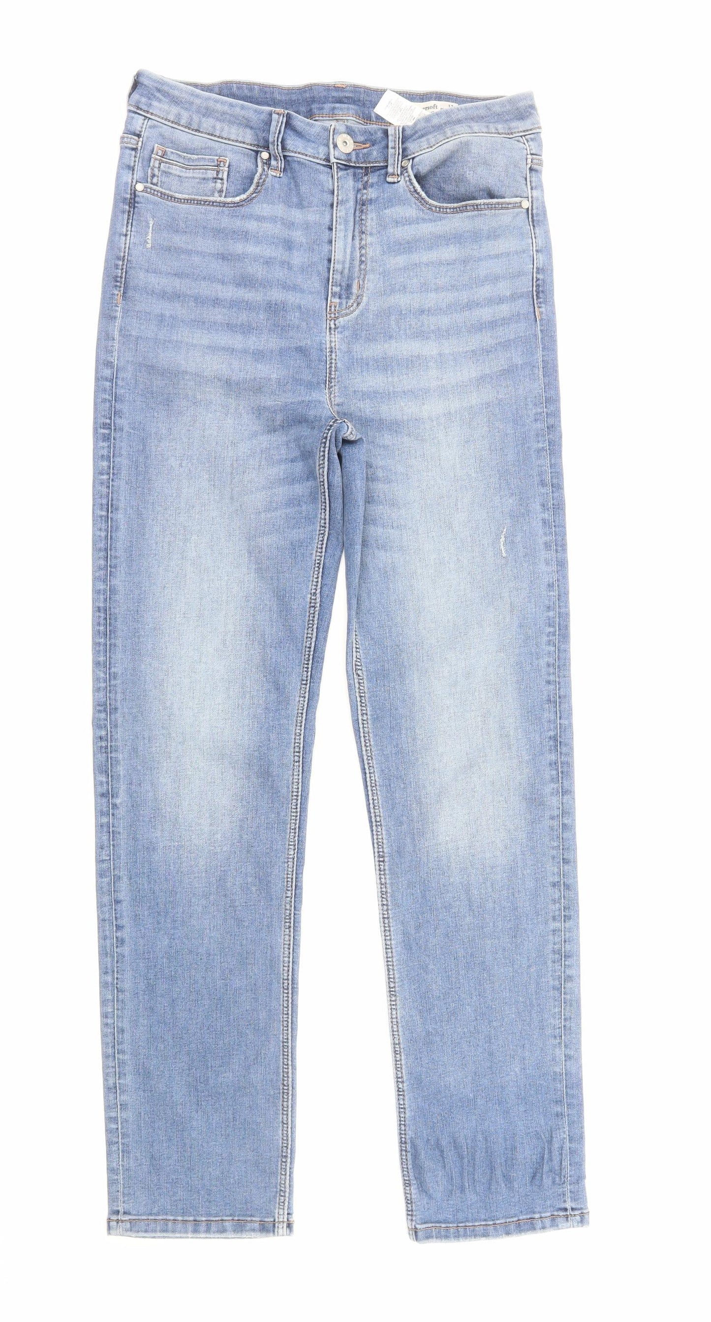 Marks and Spencer Womens Blue Cotton Straight Jeans Size 12 Regular Zip