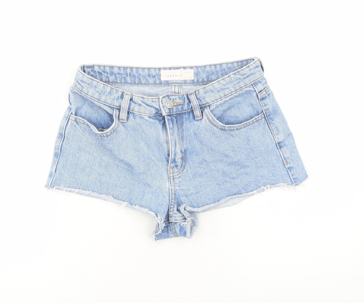 Topshop Womens Blue Cotton Cut-Off Shorts Size 6 Regular Zip