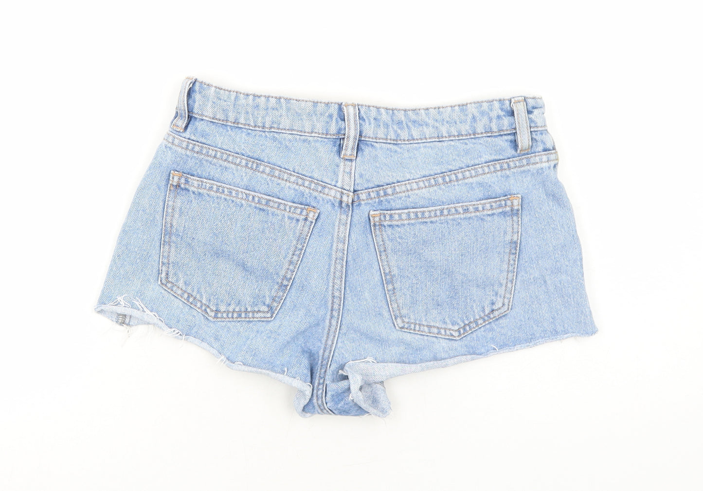 Topshop Womens Blue Cotton Cut-Off Shorts Size 6 Regular Zip