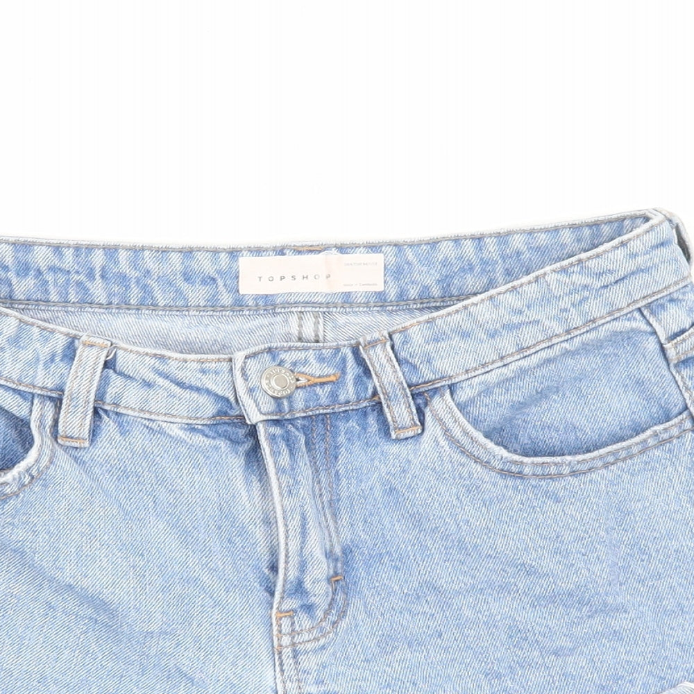 Topshop Womens Blue Cotton Cut-Off Shorts Size 6 Regular Zip