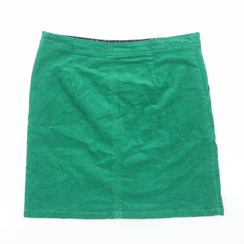 White Stuff Womens Green Cotton Straight & Pencil Skirt Size 14 Zip