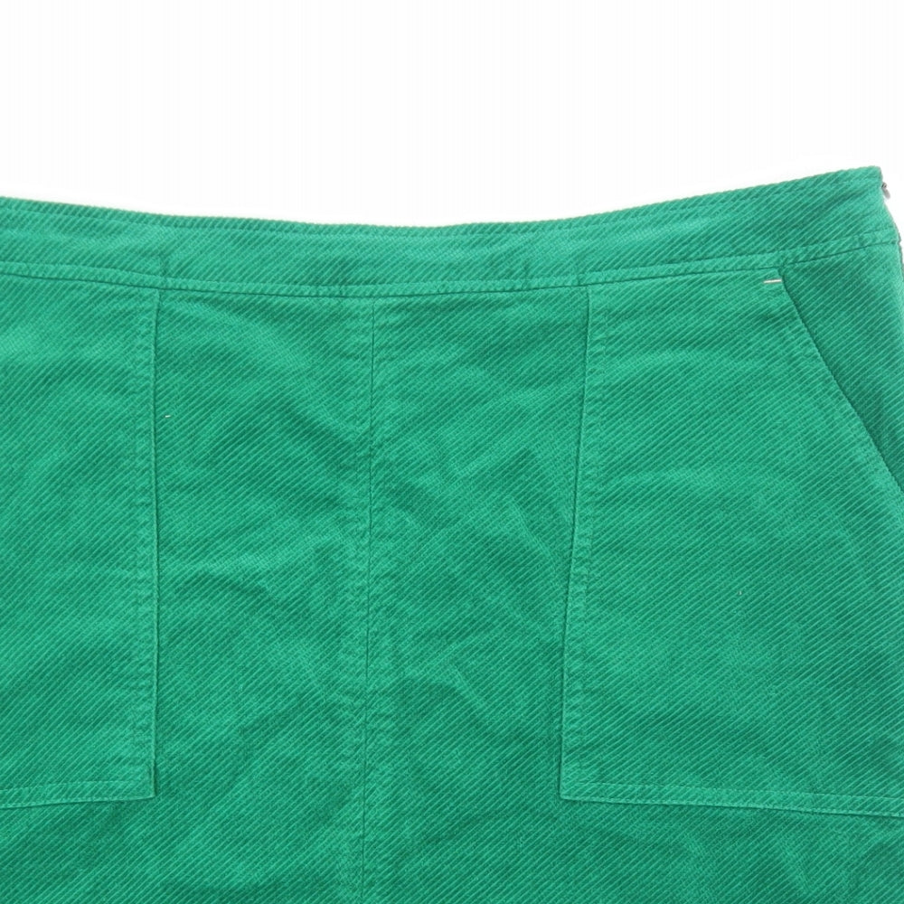 White Stuff Womens Green Cotton Straight & Pencil Skirt Size 14 Zip
