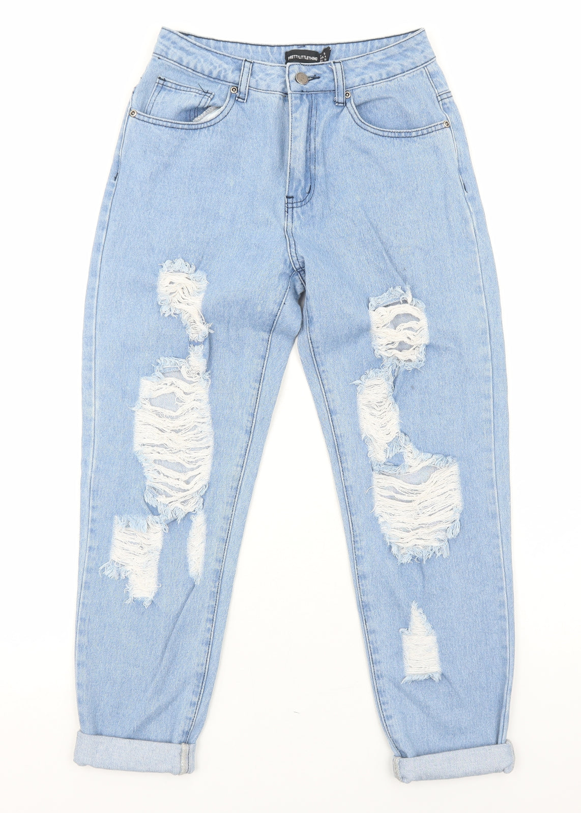 PRETTYLITTLETHING Womens Blue Cotton Straight Jeans Size 8 Regular Zip