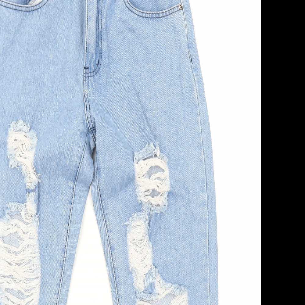 PRETTYLITTLETHING Womens Blue Cotton Straight Jeans Size 8 Regular Zip