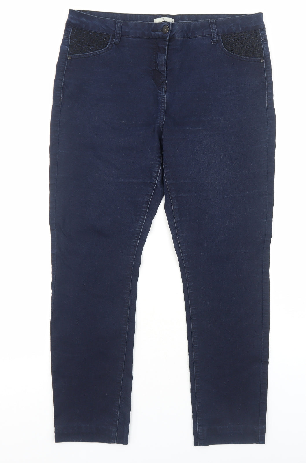 TU Womens Blue Cotton Straight Jeans Size 18 Regular Zip