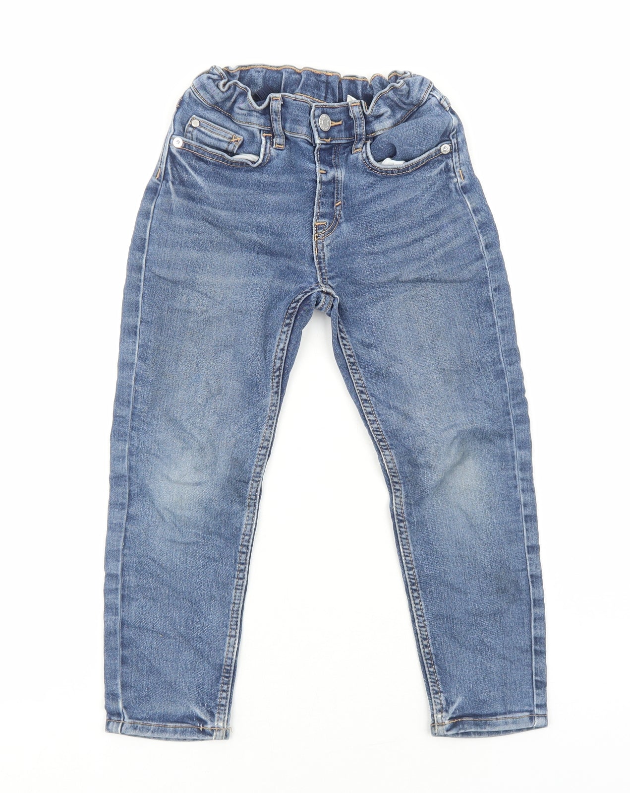H&M Boys Blue Cotton Straight Jeans Size 5-6 Years Regular Zip