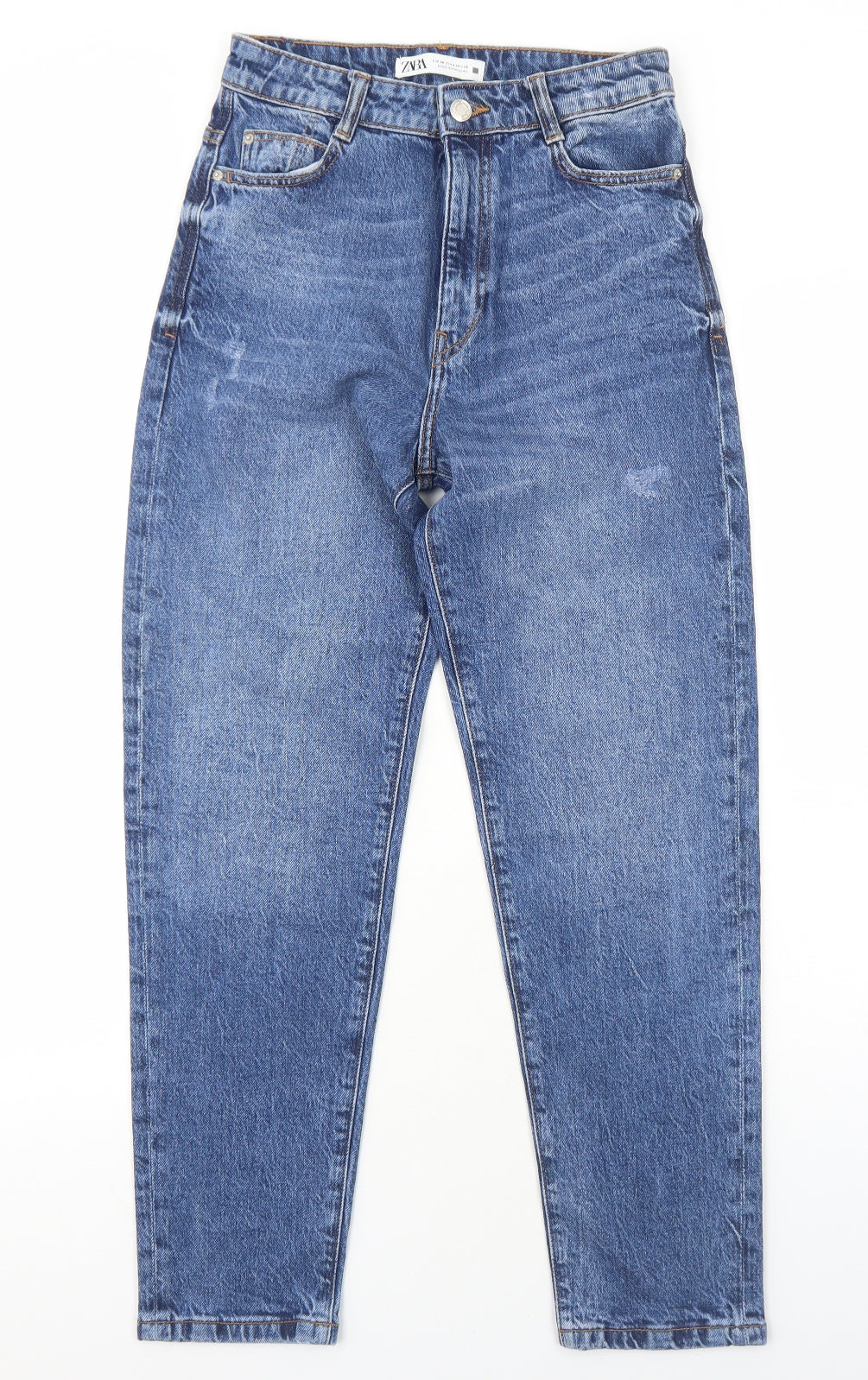 Zara Womens Blue Cotton Straight Jeans Size 8 Regular Zip