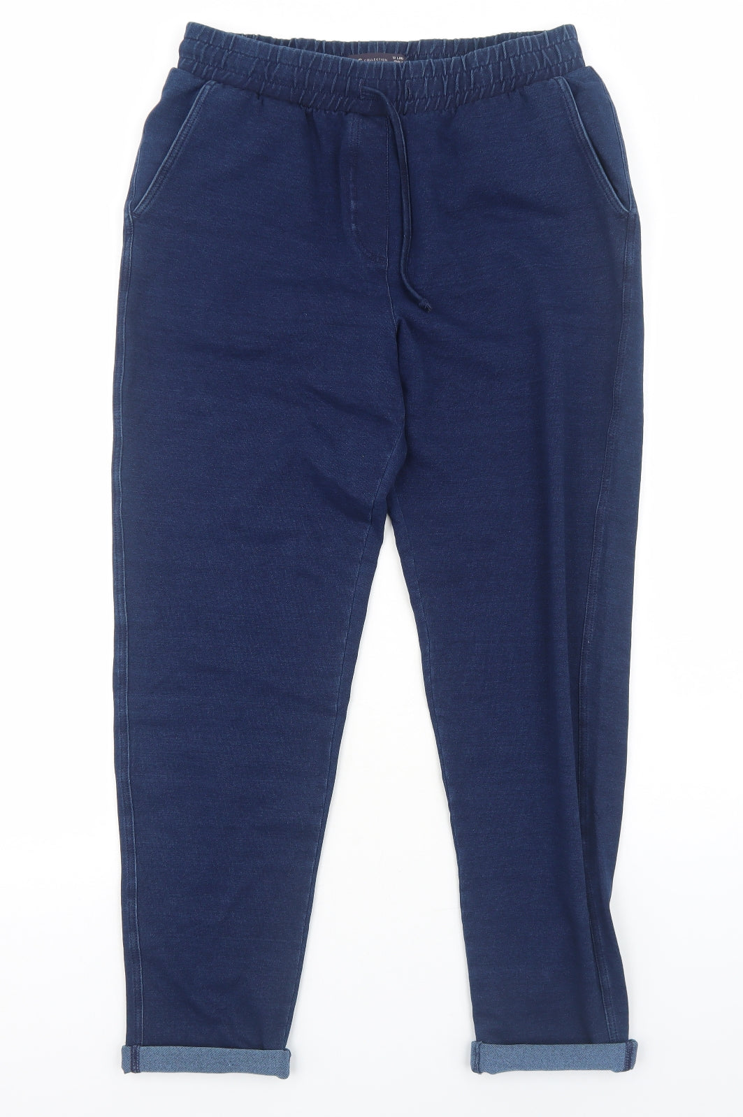 Marks and Spencer Womens Blue Cotton Jogger Trousers Size 12 Regular Drawstring