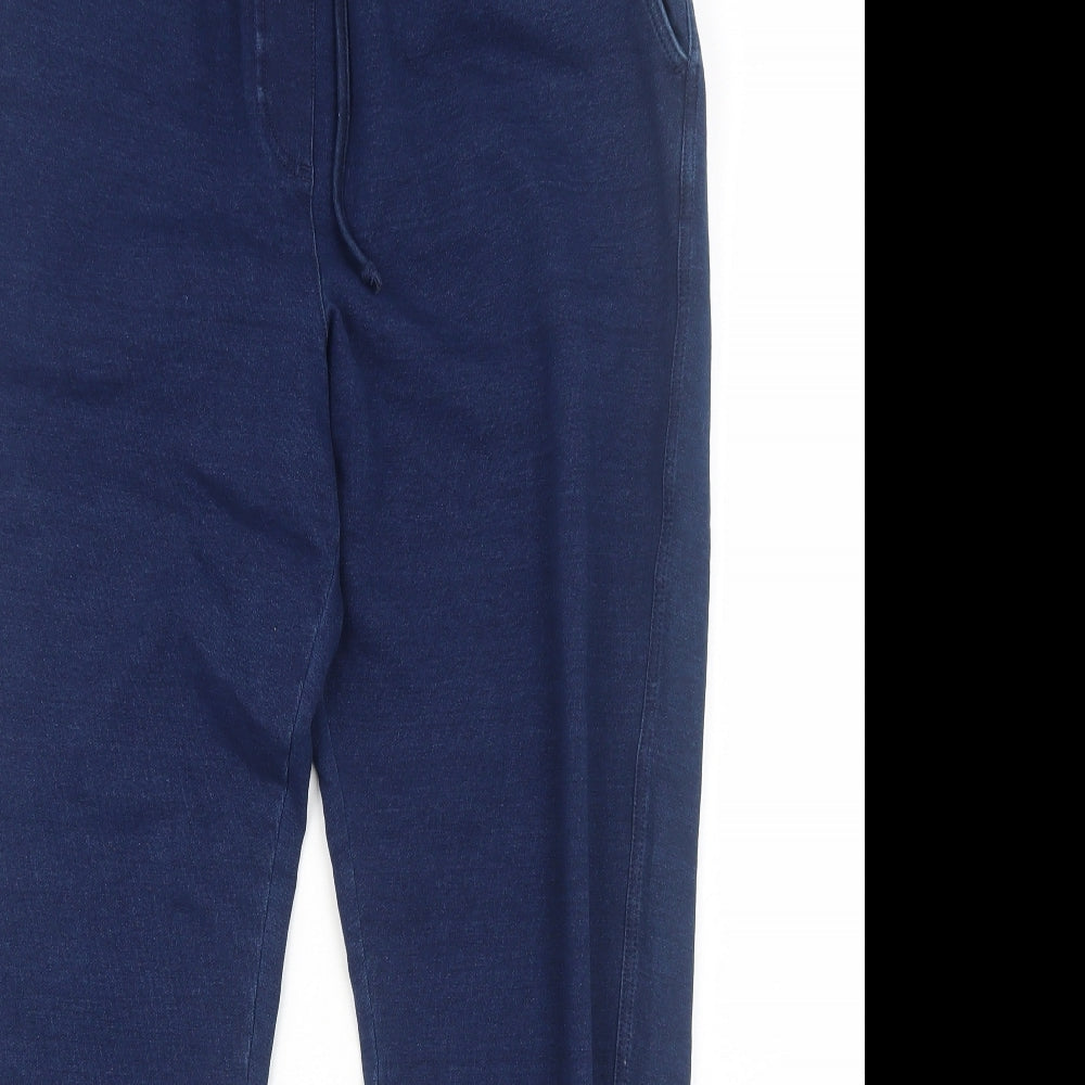Marks and Spencer Womens Blue Cotton Jogger Trousers Size 12 Regular Drawstring