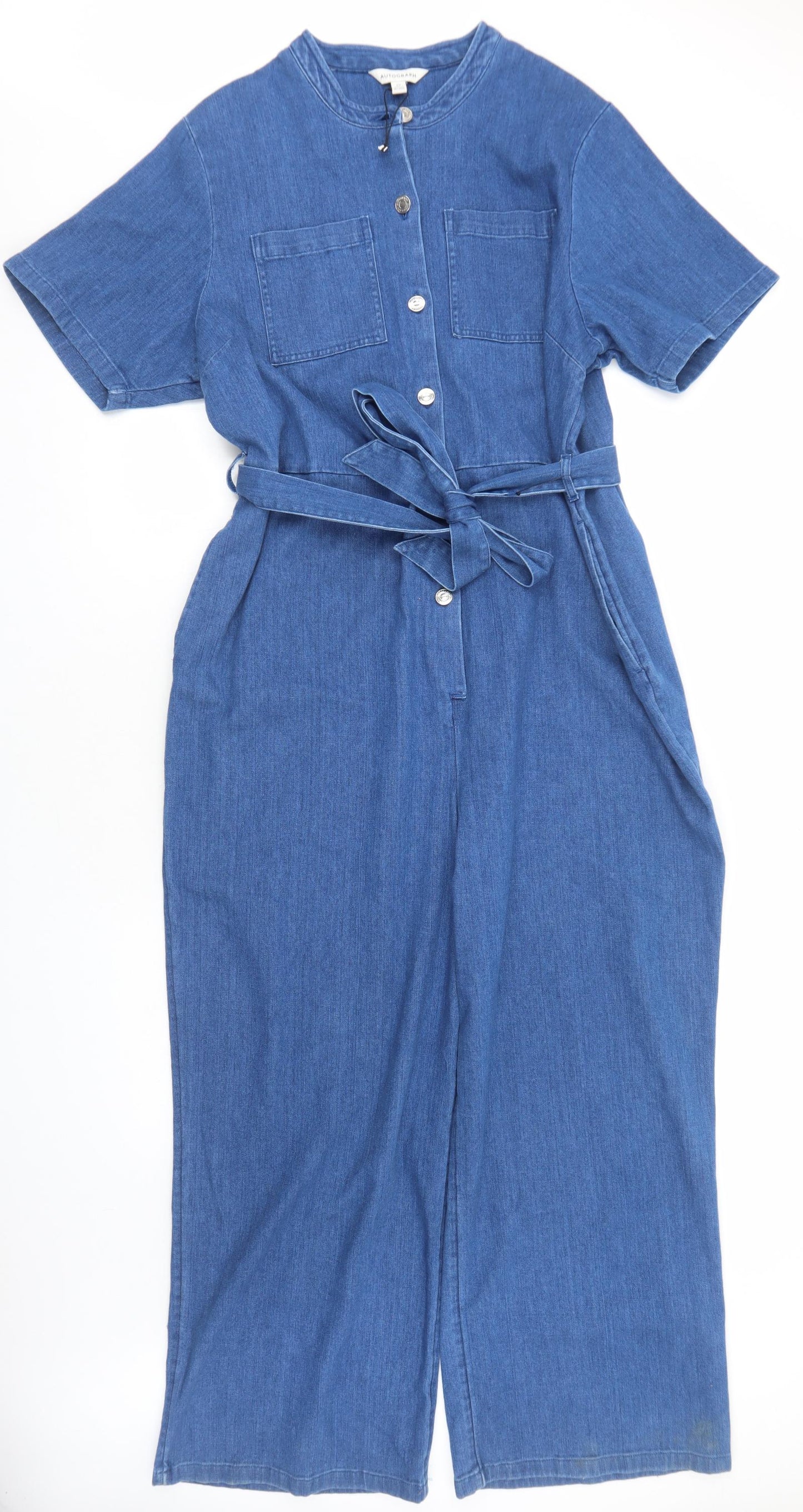 Marks and Spencer Womens Blue Cotton Jumpsuit One-Piece Size 20 Button