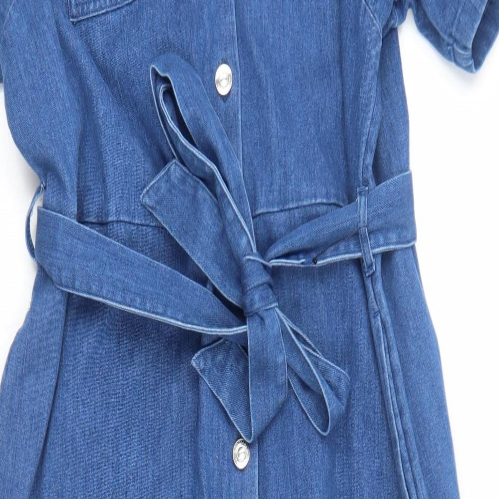 Marks and Spencer Womens Blue Cotton Jumpsuit One-Piece Size 20 Button