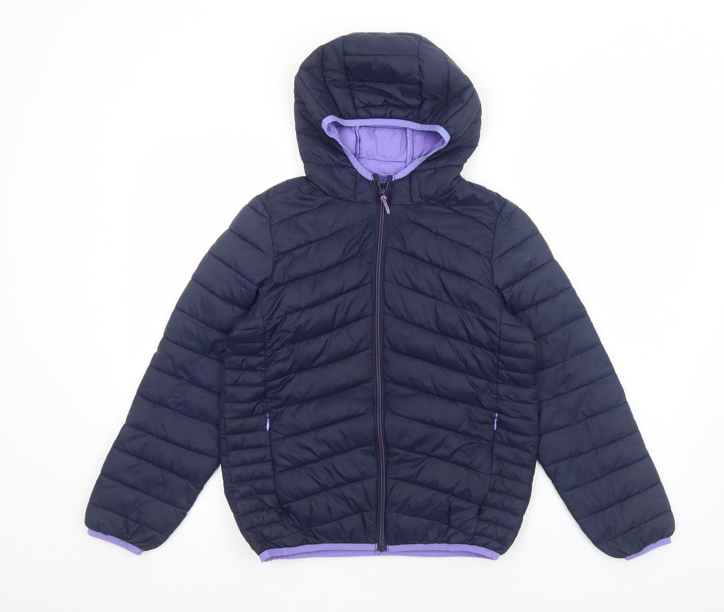 Marks and Spencer Girls Blue Quilted Jacket Size 11-12 Years Zip