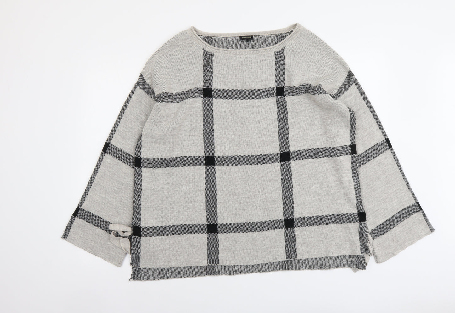 River Island Womens Grey Boat Neck Check Acrylic Pullover Jumper Size M