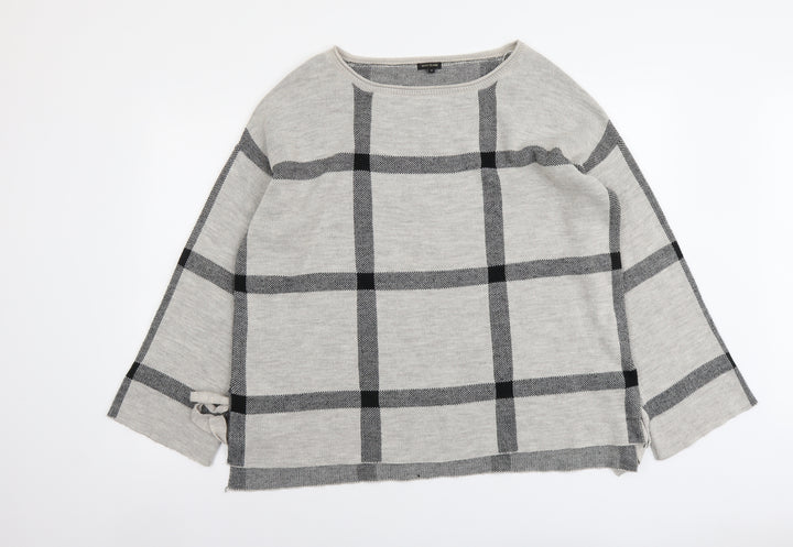 River Island Womens Grey Boat Neck Check Acrylic Pullover Jumper Size M