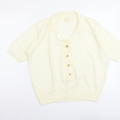 Mia Cassara Womens Ivory Collared Acrylic Cardigan Jumper Size M