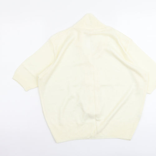 Mia Cassara Womens Ivory Collared Acrylic Cardigan Jumper Size M