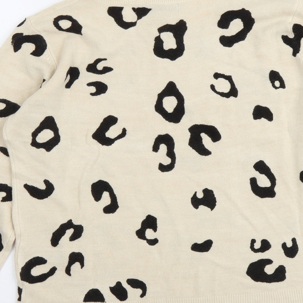 Marks and Spencer Womens Beige Round Neck Animal Print Acrylic Pullover Jumper Size 12