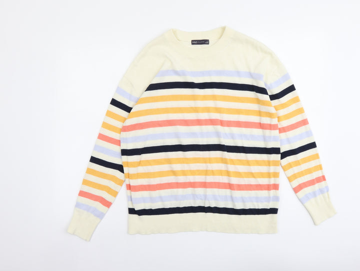 Marks and Spencer Womens Multicoloured Round Neck Striped Cotton Pullover Jumper Size M
