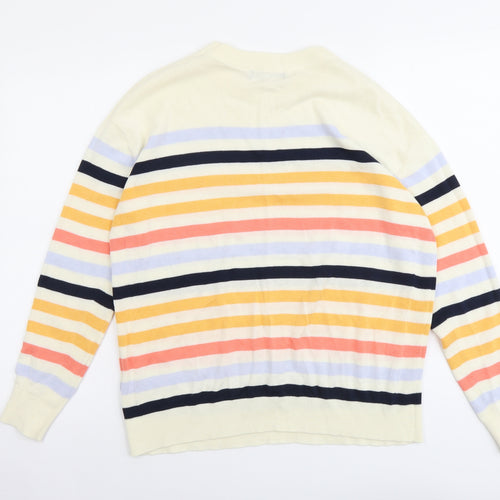 Marks and Spencer Womens Multicoloured Round Neck Striped Cotton Pullover Jumper Size M