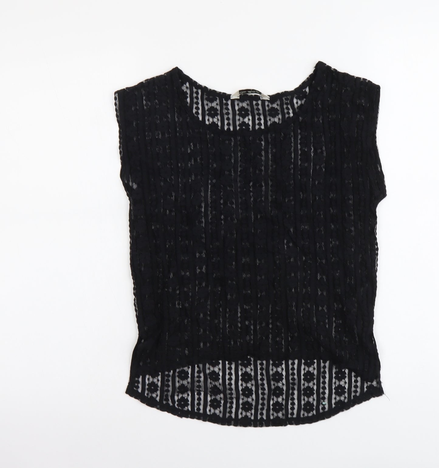 Miss Selfridge Womens Black Geometric Polyester Basic T-Shirt Size 8 Round Neck