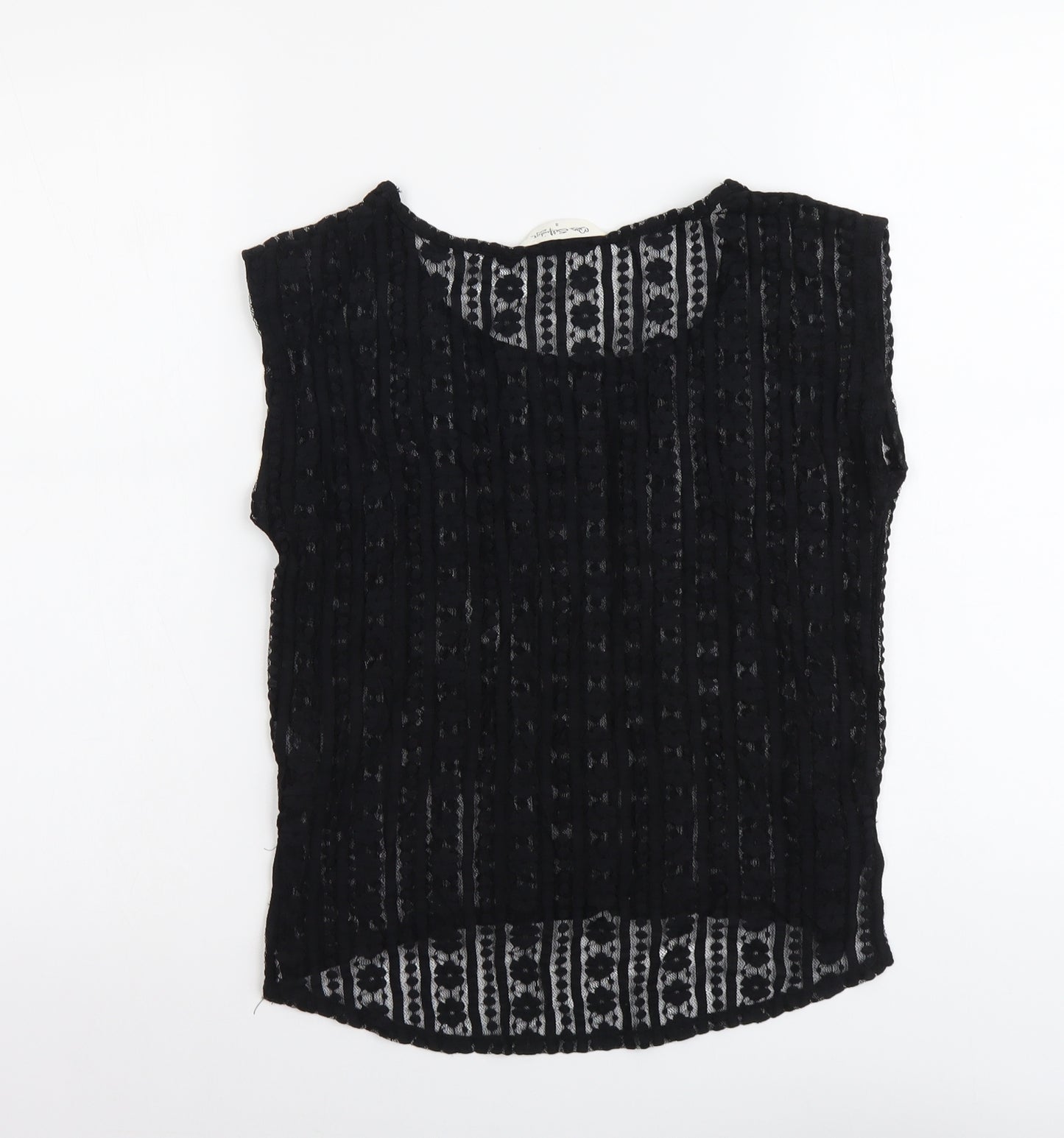Miss Selfridge Womens Black Geometric Polyester Basic T-Shirt Size 8 Round Neck
