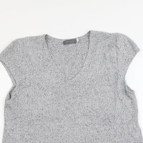 Mint Velvet Womens Blue V-Neck Cotton Pullover Jumper Size 14