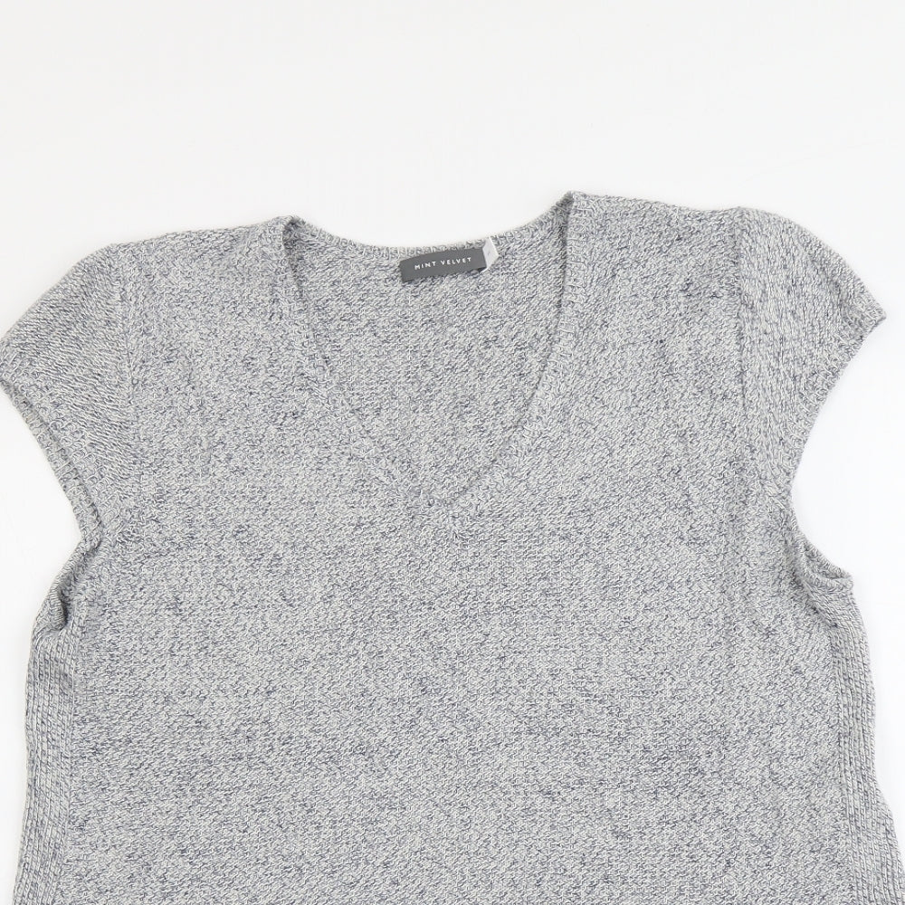 Mint Velvet Womens Blue V-Neck Cotton Pullover Jumper Size 14