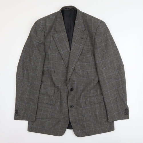 BHS Mens Brown Plaid Polyester Jacket Blazer Size L Regular