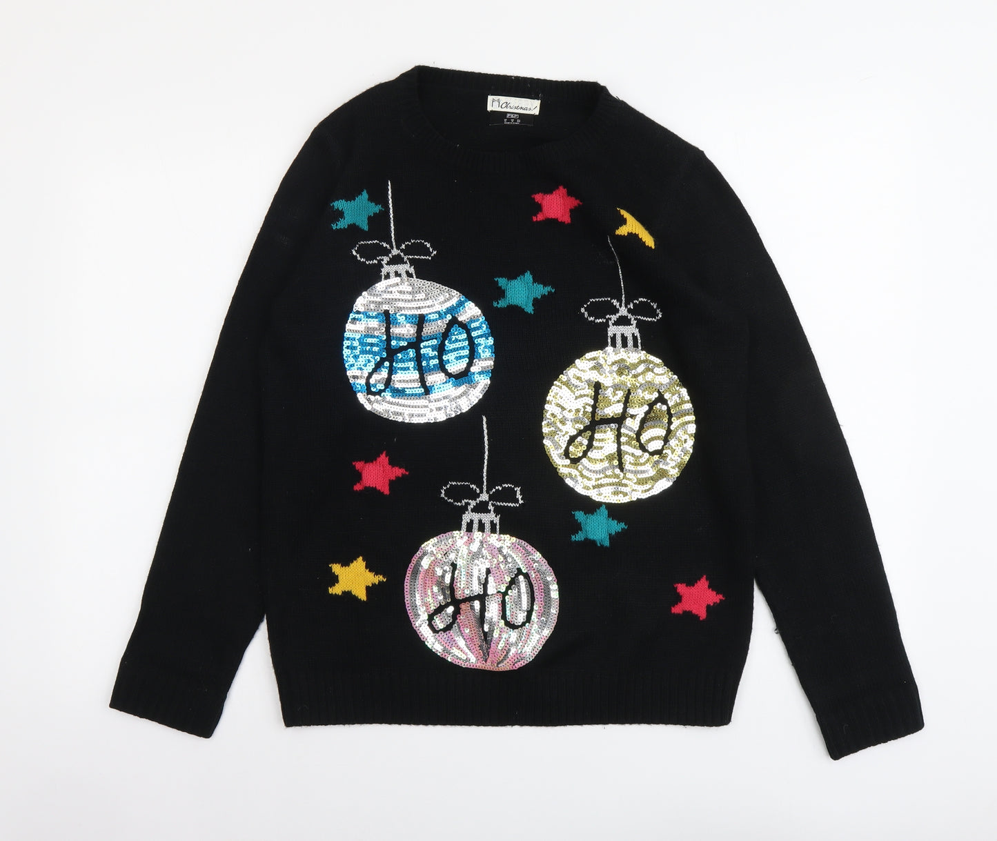 F&F Womens Black Round Neck Acrylic Pullover Jumper Size 12 - Christmas