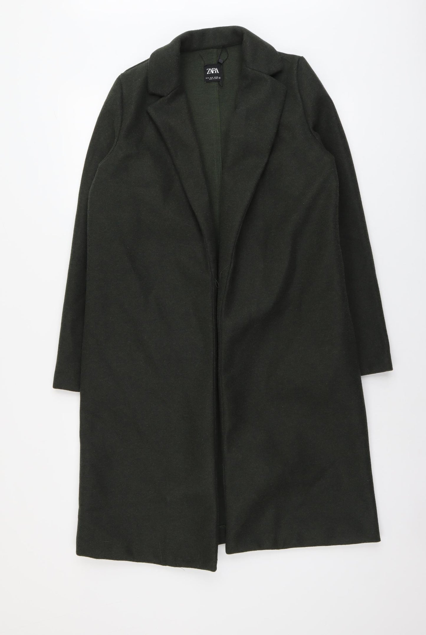 Zara Womens Green Overcoat Coat Size S Hook & Eye