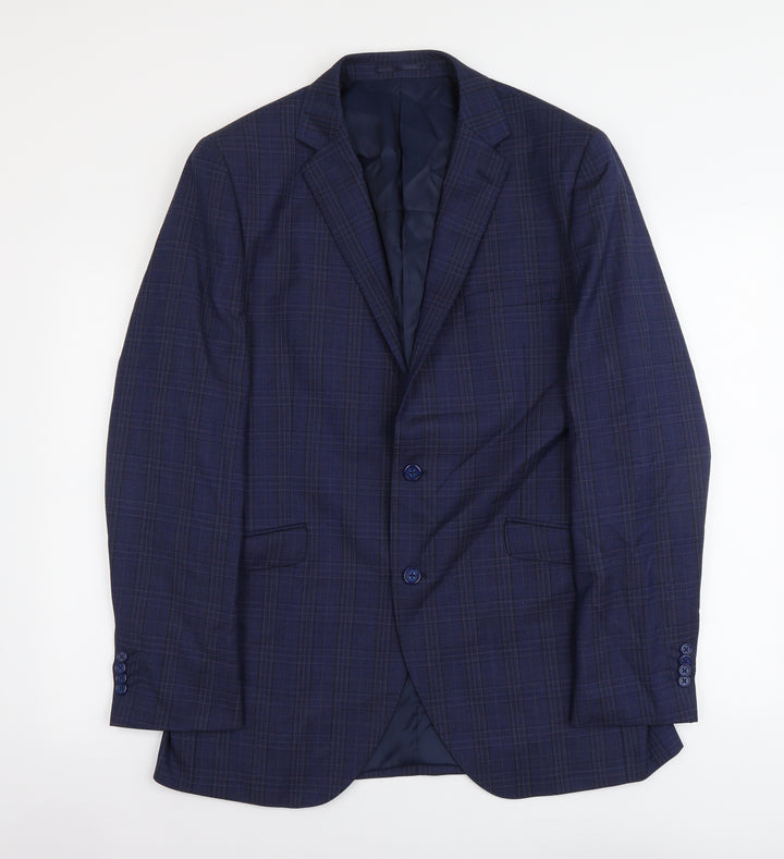 Brook Taverner Mens Blue Plaid Polyester Jacket Blazer Size L Regular