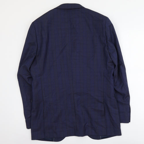 Brook Taverner Mens Blue Plaid Polyester Jacket Blazer Size L Regular