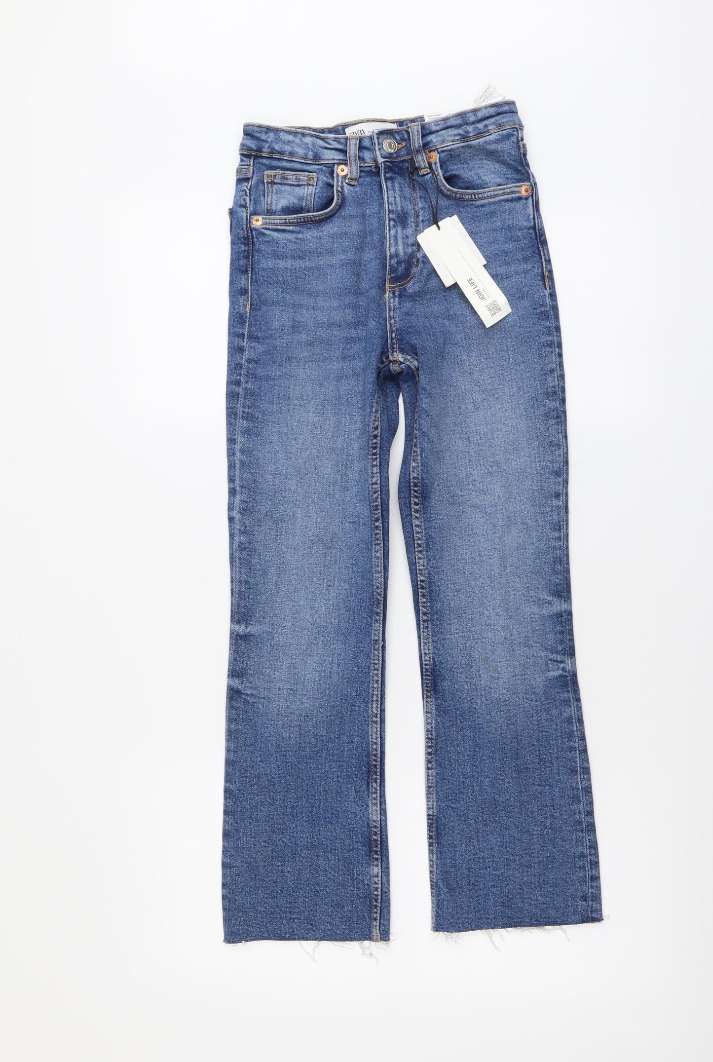 Zara Womens Blue Cotton Straight Jeans Size 4 L25 in Regular Button