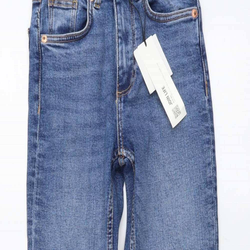 Zara Womens Blue Cotton Straight Jeans Size 4 L25 in Regular Button