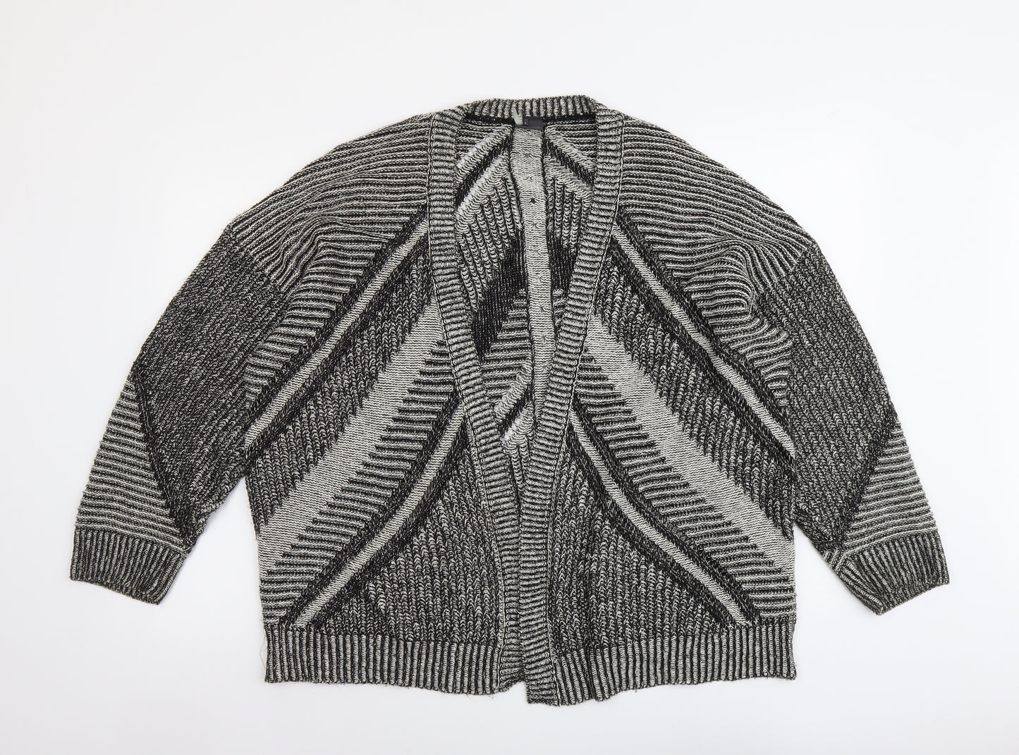 Sparkle & Fade Womens Black V-Neck Geometric Acrylic Cardigan Jumper Size L