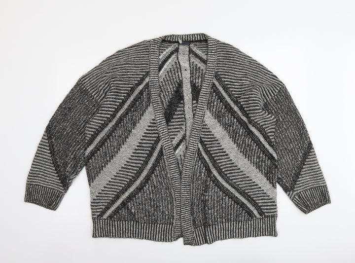 Sparkle & Fade Womens Black V-Neck Geometric Acrylic Cardigan Jumper Size L