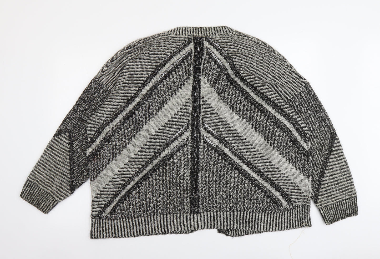 Sparkle & Fade Womens Black V-Neck Geometric Acrylic Cardigan Jumper Size L