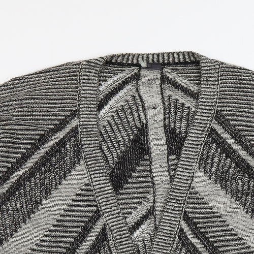 Sparkle & Fade Womens Black V-Neck Geometric Acrylic Cardigan Jumper Size L