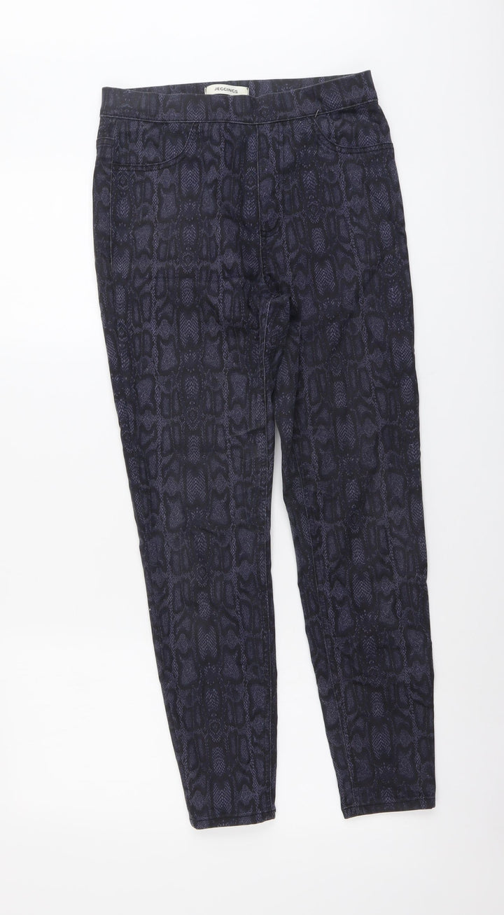 Marks and Spencer Womens Blue Animal Print Cotton Jegging Jeans Size 10 L26 in Regular - Snake Print