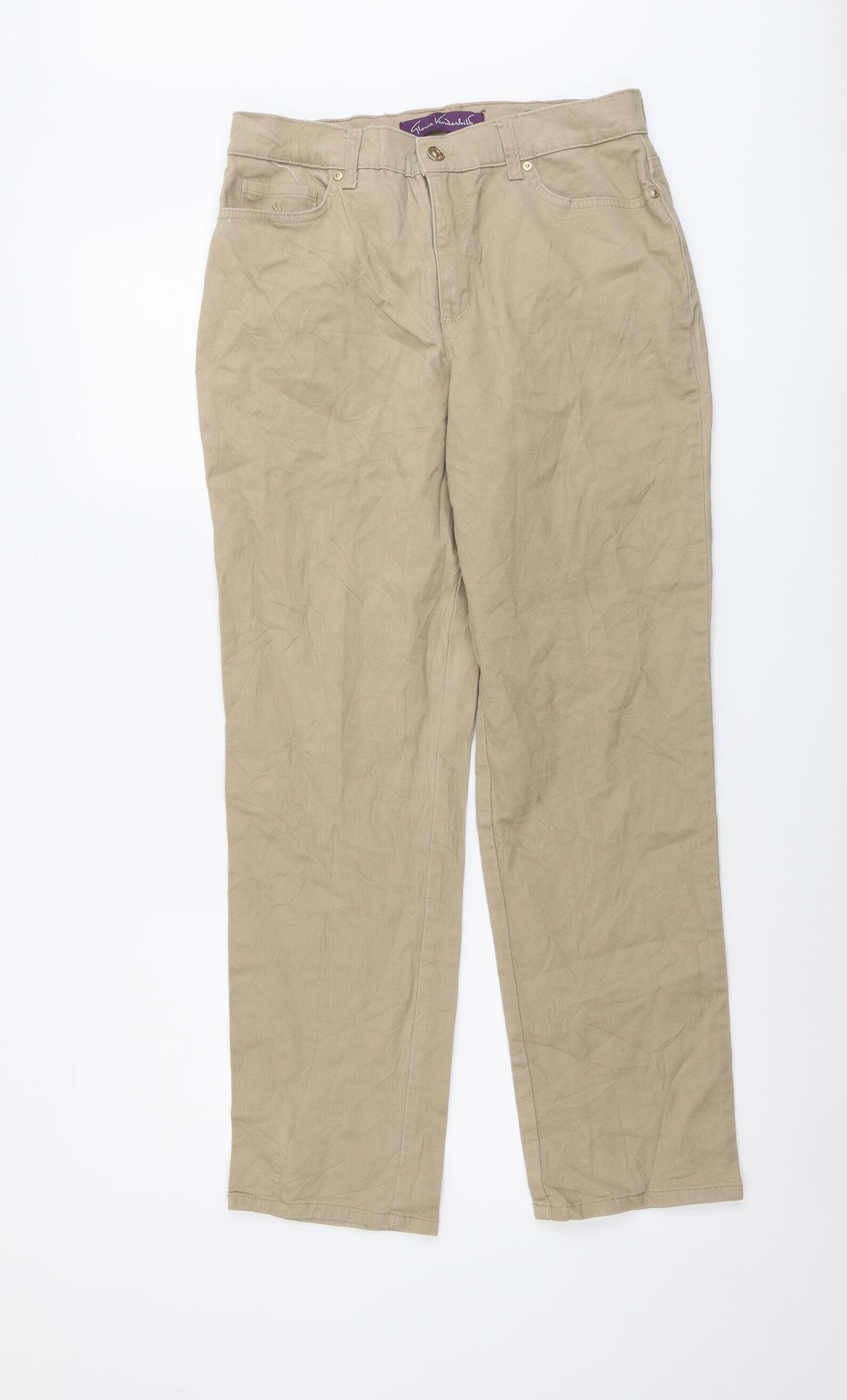 Gloria Vanderbilt Womens Beige Cotton Straight Jeans Size 10 L29 in Regular Button