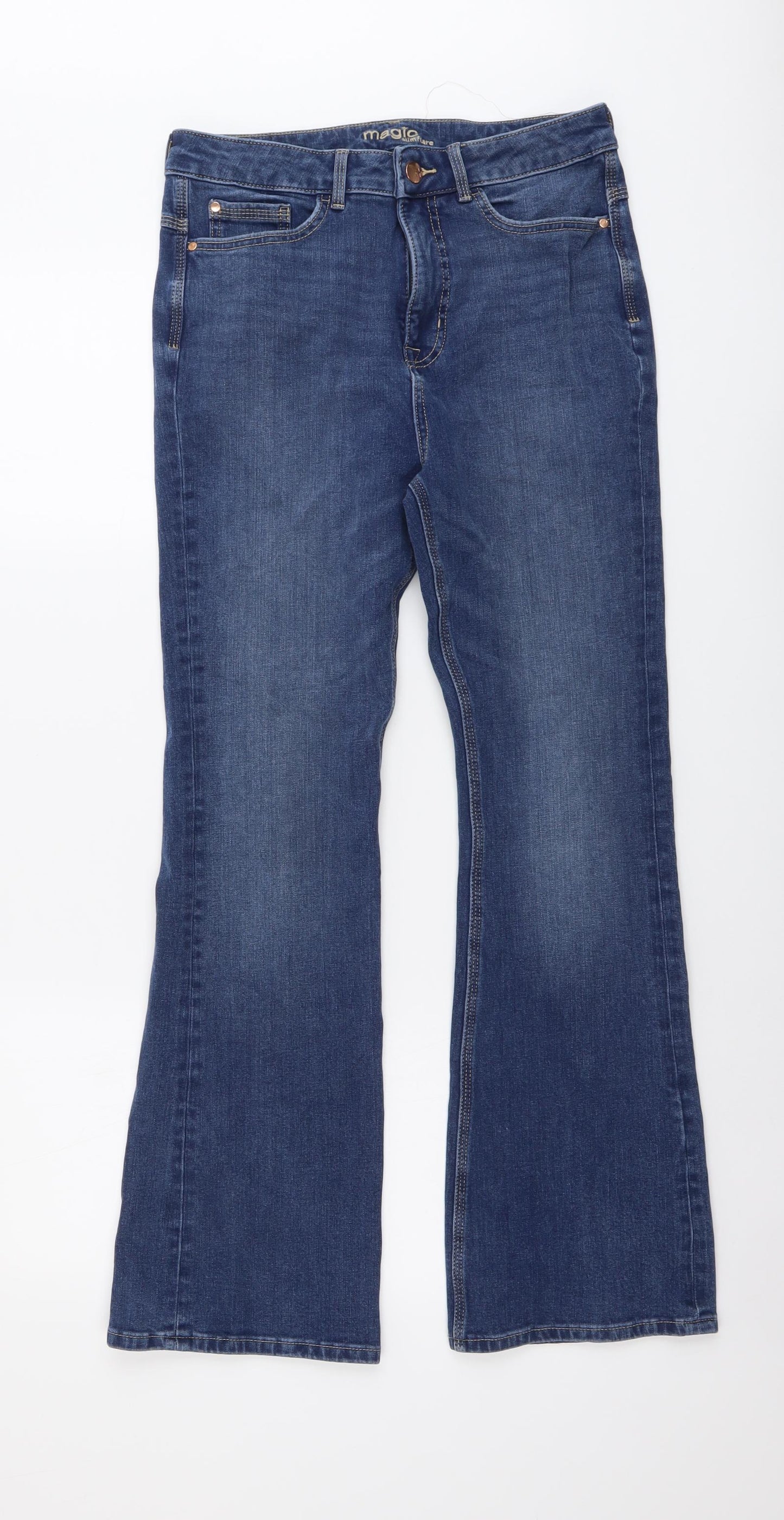 Marks and Spencer Womens Blue Cotton Bootcut Jeans Size 28 in L29 in Regular Button