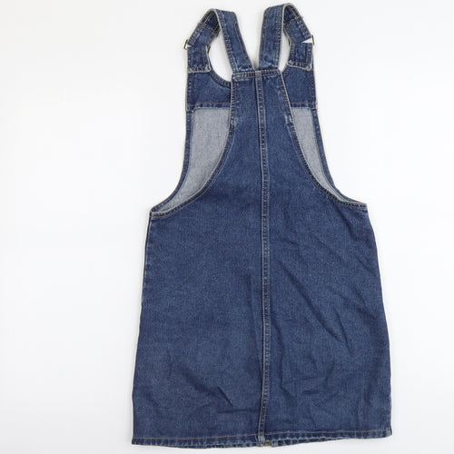 Denim & Co. Womens Beige Cotton Pinafore/Dungaree Dress Size 4 Scoop Neck Zip
